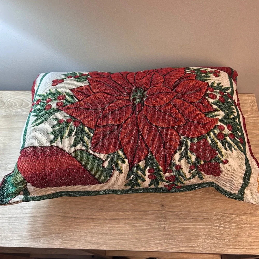 Rectangular Christmas‎ Poinsettia Flower!Decorative Throw Pillow Accent 18x12